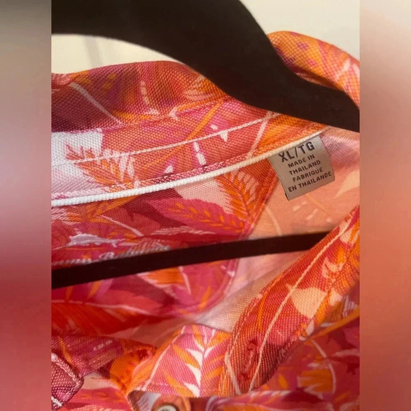 Tommy Bahama Jungle Bay IslandZone Polo Shirt Mens XL Havana Palms Orange Red - Picture 3 of 5